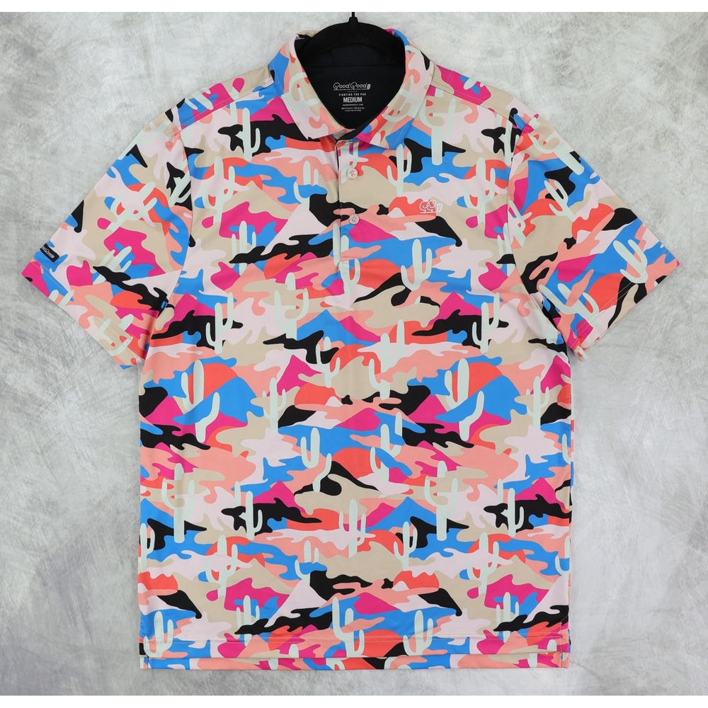 Good Good Golf Polo Shirt Mens Medium Multicolor Desert Camo Cactus Performance